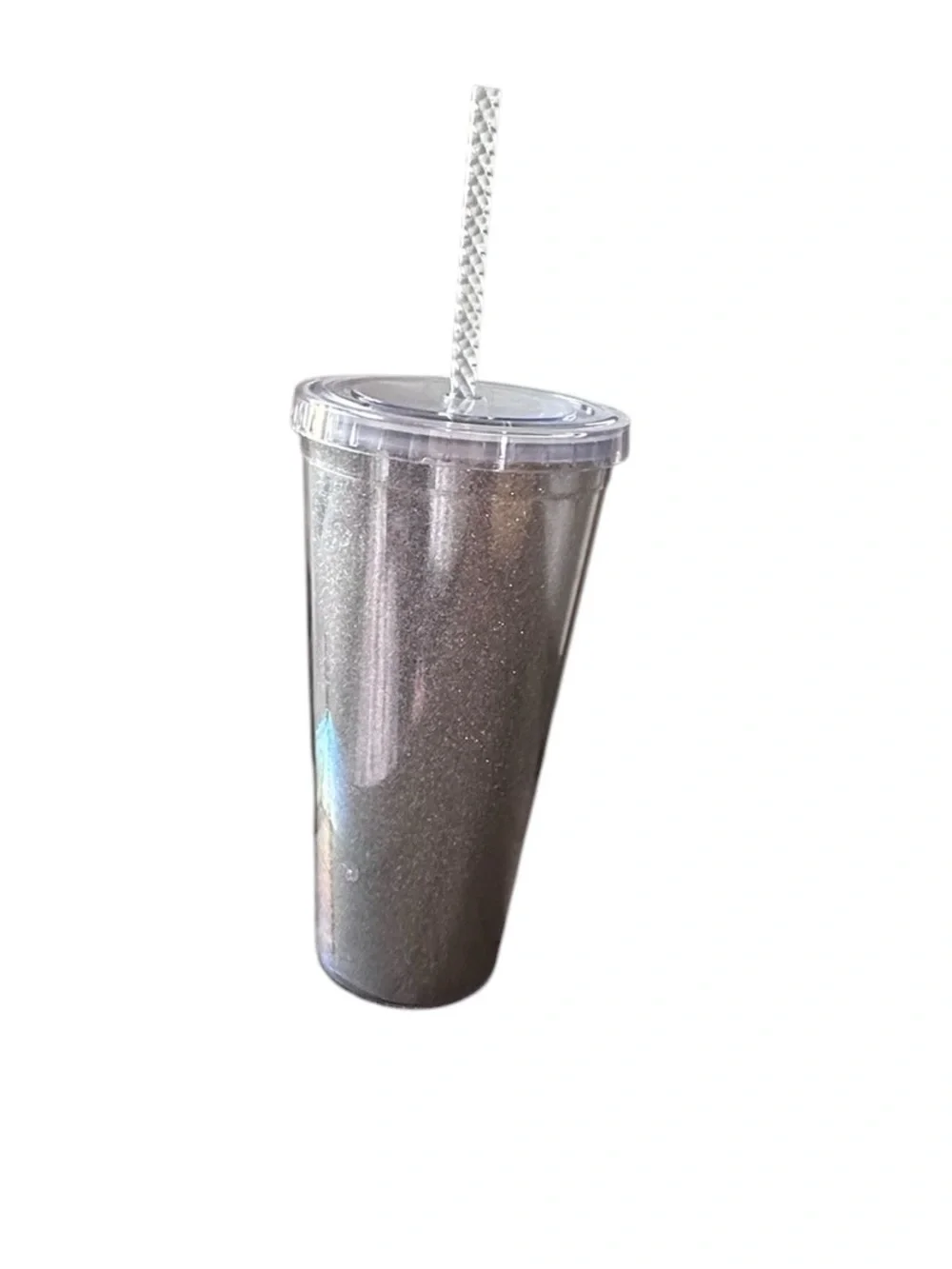 Starbucks Silver Glitter Cold Cup Tumbler 20 oz With Straw NWOT